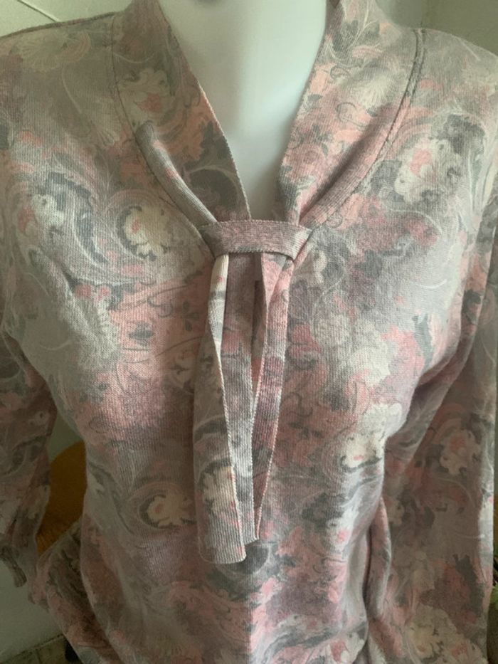 Pull vintage taille 42 manches longues rose gris - photo numéro 2