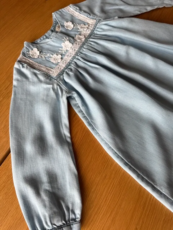 Robe ML en jeans avec fleurs brodées blanches - Taille 3 Ans - photo numéro 3