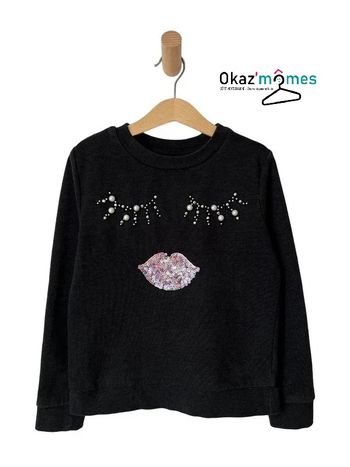 Sweat gris anthracite motifs cils et lèvres - C&A 9 ans (134-140cm)