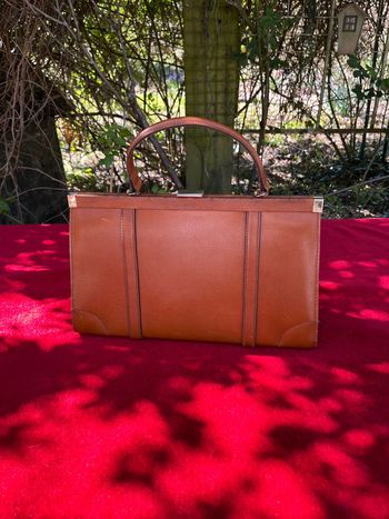 Sac a main Vintage DEG Made in France Pin-up cuir marron orangé