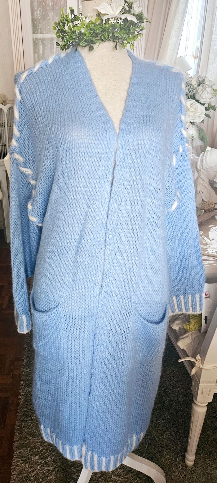 Long gilet bleu et blanc Valeria Moda Taille 42/44 Neuf - photo numéro 2