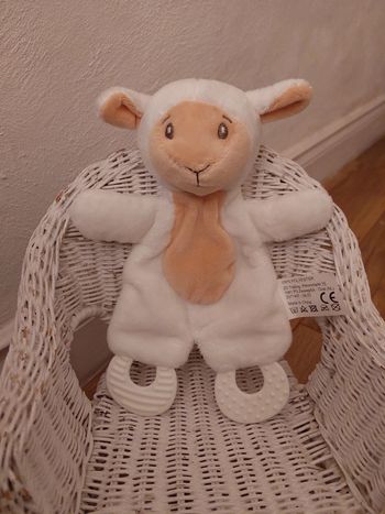 Doudou plat mouton blanc beige dentition Action