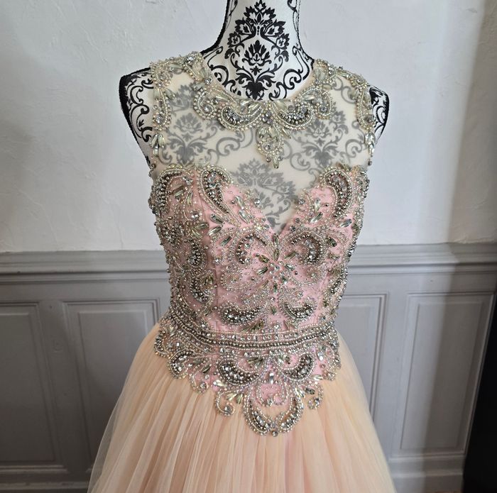 Robe de soirée rose et crème bustier brodé argenté tulle dégradé taille 36 S - photo numéro 3