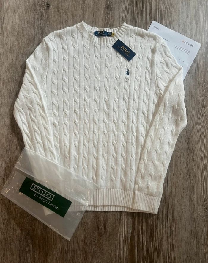 Pull torsadé ralph lauren blanc - photo numéro 2