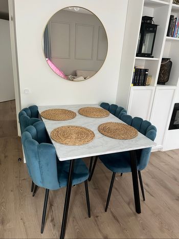 Lot 4 chaises coquillage velours bleu