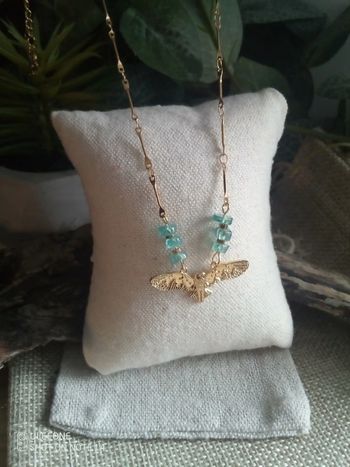 Collier apatite pierres naturelles et chouette