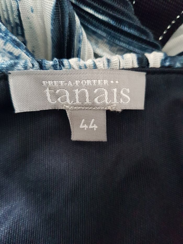 Tunique plissée marine et blanche, doublée. Tanaïs. Taille 44, 54cm aux aisselles, 78cm de haut. - photo numéro 4