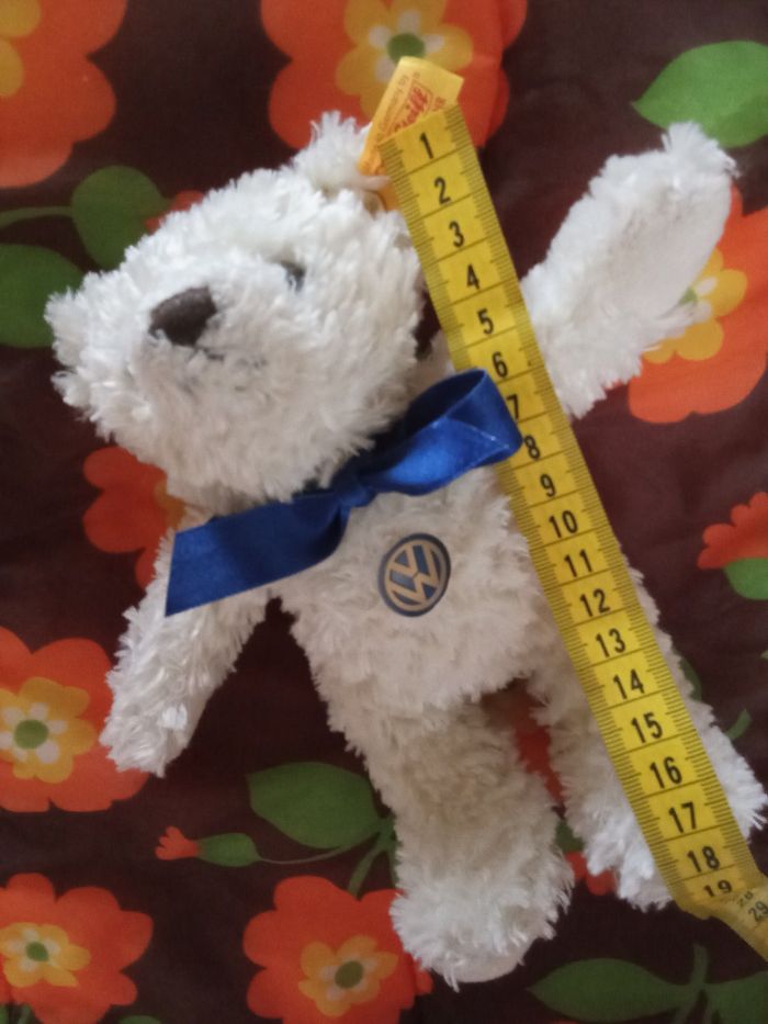 ours blanc Steiff logo wolkswagen doudou peluche ourson blanc noeud satin bleu