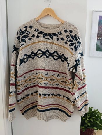 Pull vintage beige à motifs colorés