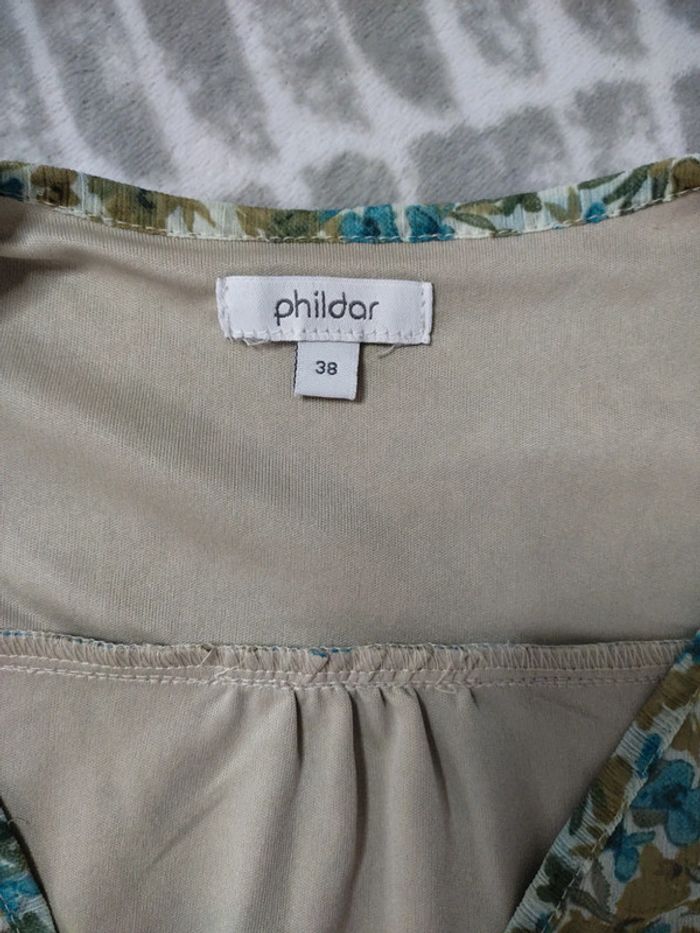 Robe mi longue a fleurs bleu et vert Phildar taille 38 - photo numéro 4