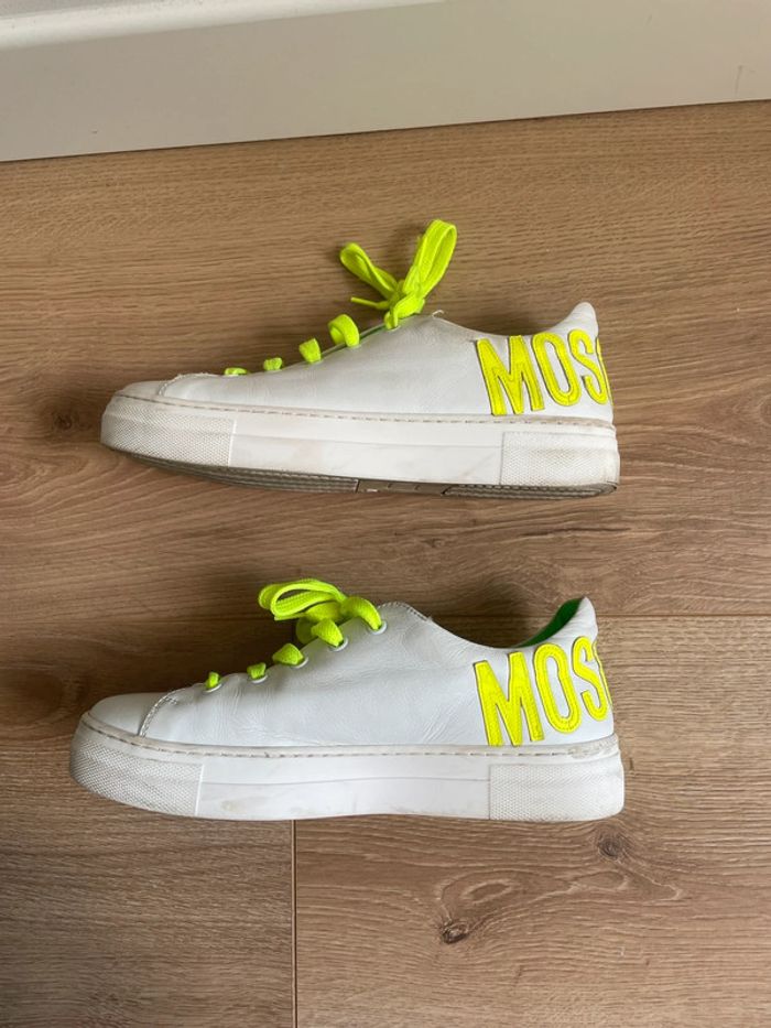 Baskets Moschino Teen blanches et jaune fluo - photo numéro 7