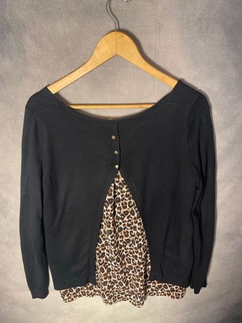 Pull blouse, grain de malice effet deux en un léopard et noir taille M