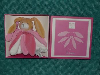 Doudou plat lapin rose blanc Doudou et compagnie 🐰Neuf