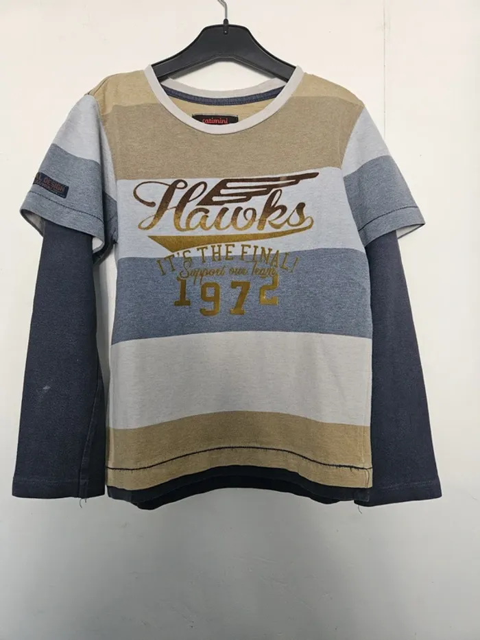 T-shirt à manches longues doublé garçon - Taille 5 ans (110cm) - Catimini - Marine et beige - photo numéro 3