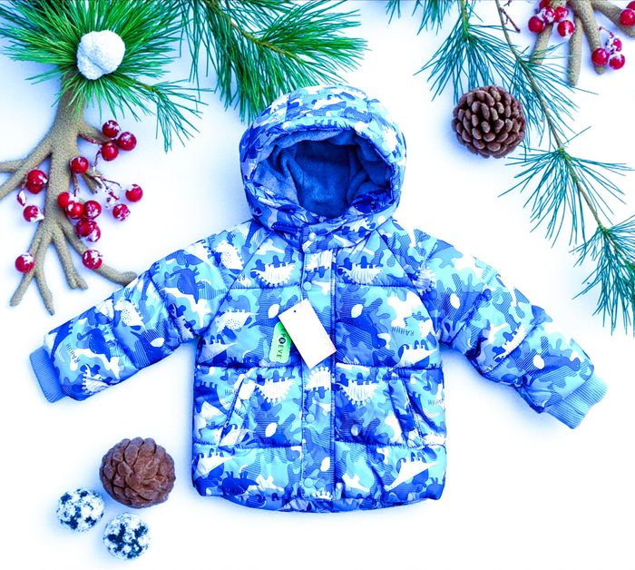 GÉMO - NEW - ANORAK GARÇON BLEU IMPRIMÉ DINOSAURES & INTÉRIEUR TYPE POLAIRE 18M