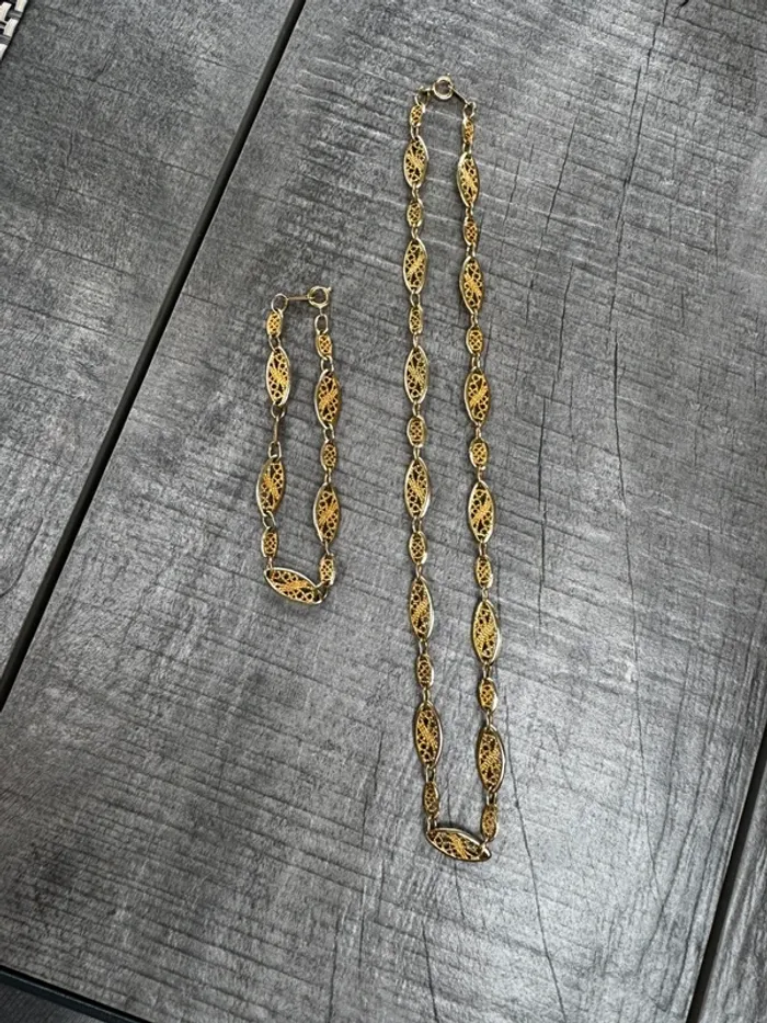 Parure collier et bracelet movitex plaqué or