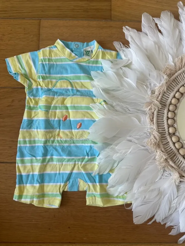 Grenouillère été bébé 3 mois – Prénatal – Rayée colorée – Très bon état