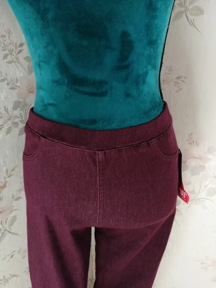 Pantalon jegging bordeaux effet jeans fausses poches à l'avant / creeks / (M) - photo numéro 3