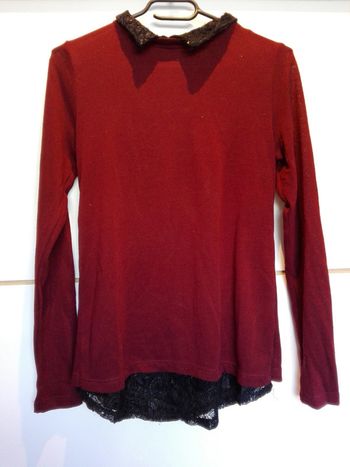 Pull fin bordeaux et dentelle noire