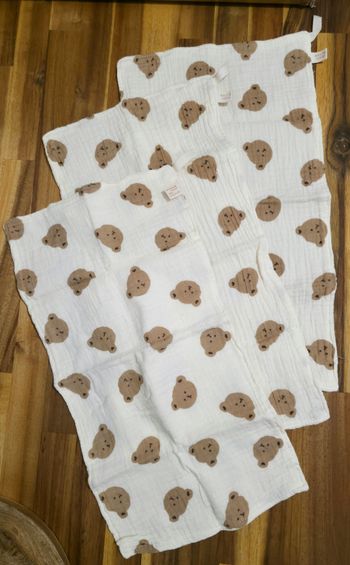 Lot de 3 langes ourson - 100% coton - 25x48cm