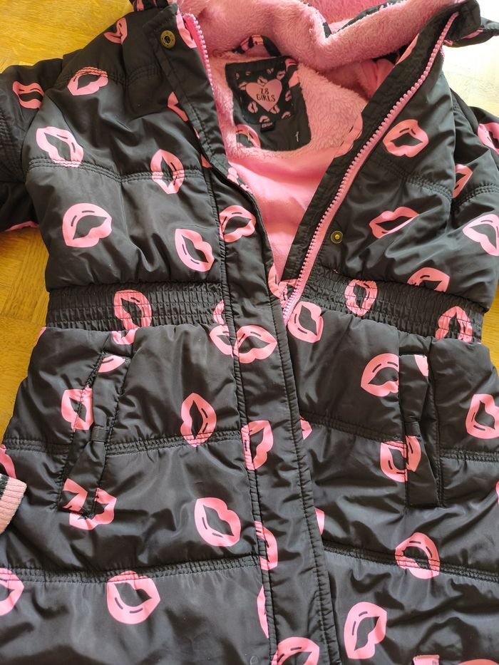 Manteau Z8 8 ans noir bisous rose capuche amovible - photo numéro 2