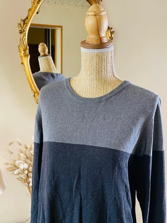 sublime Pull bicolore homme gris fonce et gris clair col rond manches longues livergy