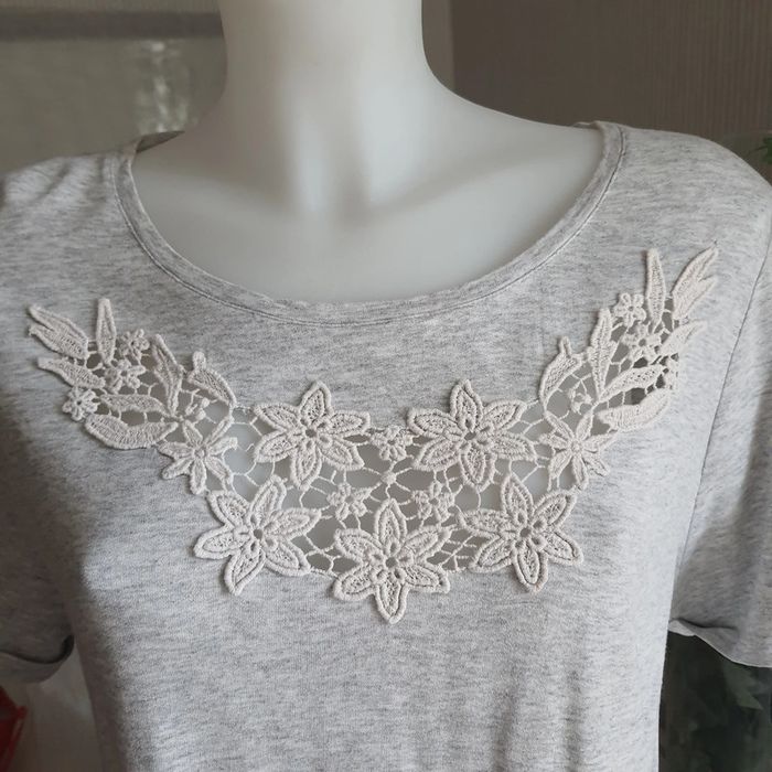 T-shirt femme gris chiné brodé Taille XL - photo numéro 2