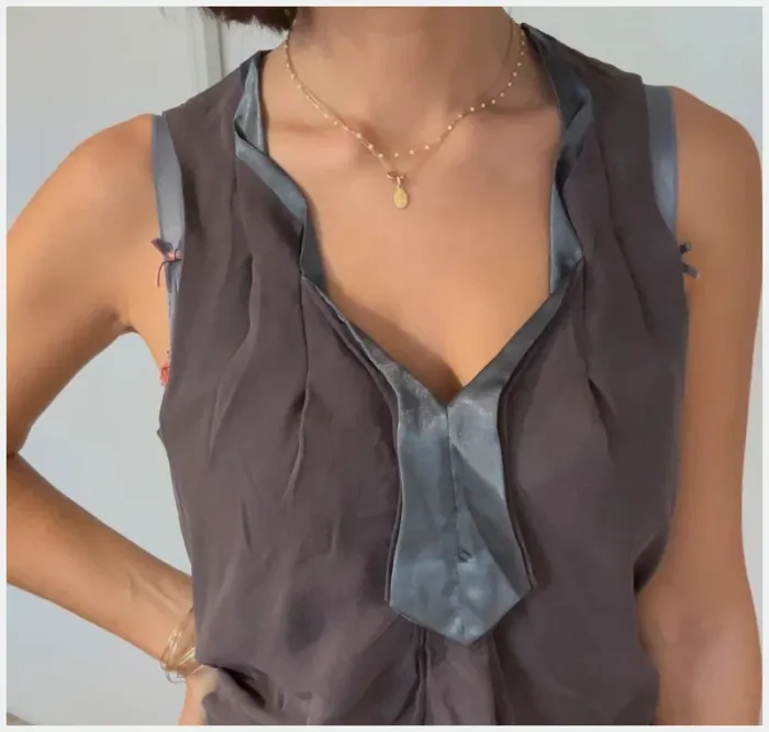 Robe grise en soie réversible Sisley - taille S - neuf - photo numéro 5