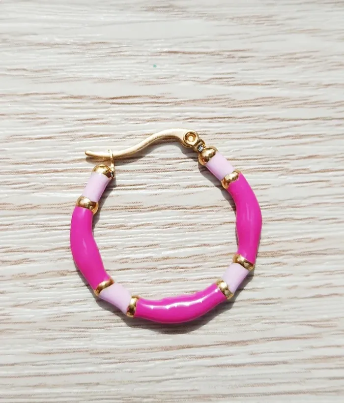 Boucles d'oreilles créoles rose - photo numéro 3