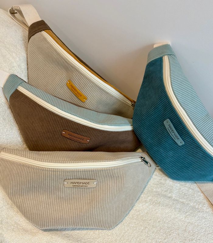 Sac banane Bleu Canard et Vert d'eau en Velours - photo numéro 4