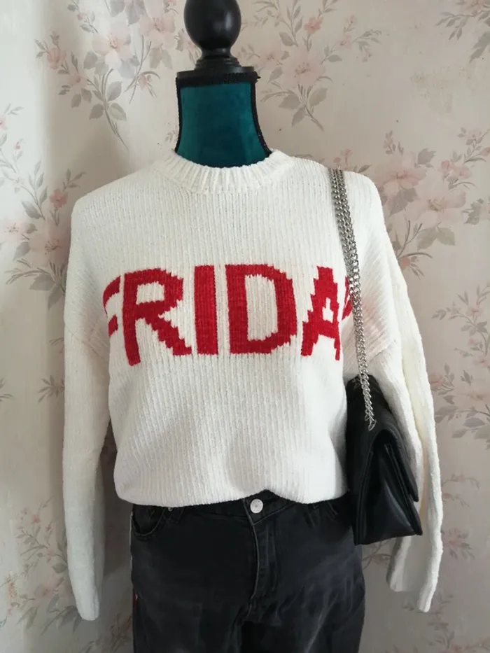 Pull crème en maille chenille à message friday rouge / jennyfer / (S)