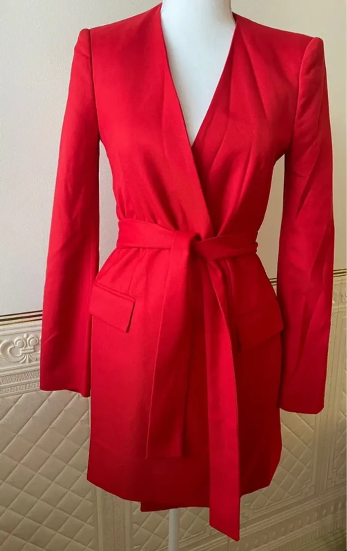 Zara veste blazer tailleur rouge ceinturée taille XS - photo numéro 6