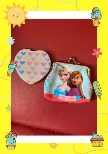 Porte monnaie Elsa Anna miroir cœur pièces