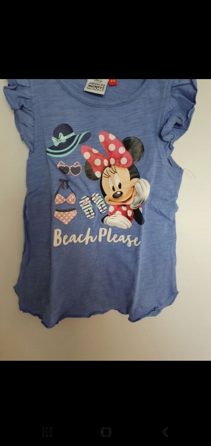 Tee-shirt bleu sans manches dessin minnie 3/4 ans disney - photo numéro 2