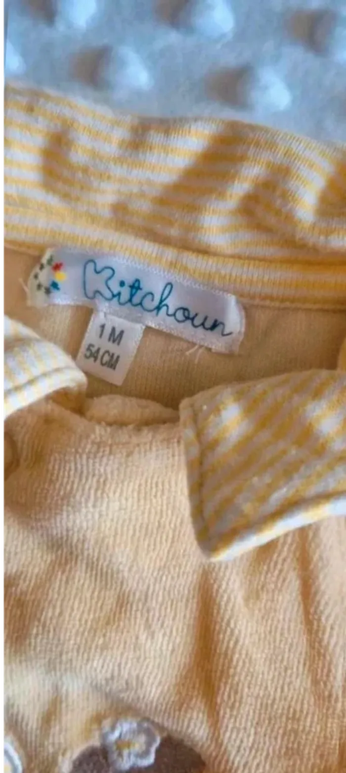 Pyjama  velours  manches  longues  Jaune  1  mois - photo numéro 4