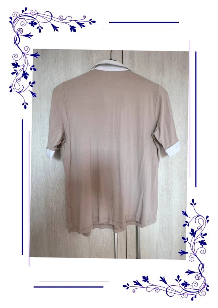 Jolie blouse collier intégré L sixth sense beige blanc - photo numéro 4