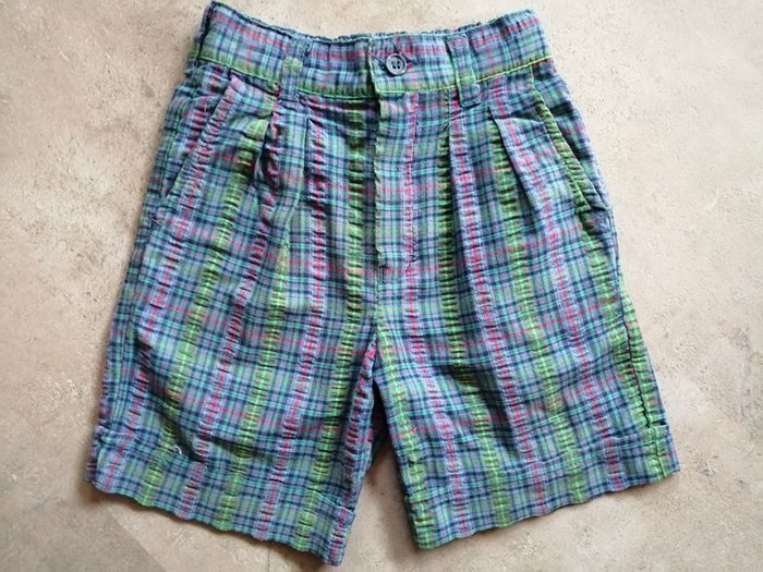 Bermuda à pinces à carreaux bleu vert rouge jaune 4 ans - photo numéro 1
