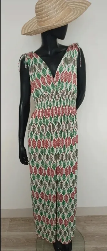 Robe longue à motifs verte et marron Elena Z TU - Robe magique