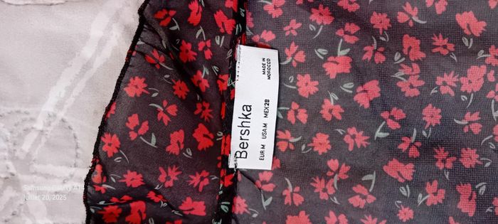 Blouse en voile col en V imprimé fleurs noir et rouge femme M bershka - photo numéro 17