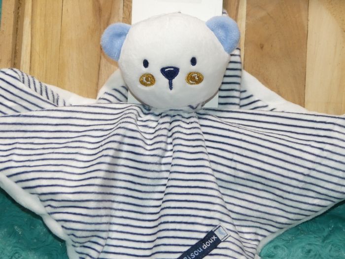 Doudou plat ours Gémo bleu blanc Bisou doux 🐻neuf - photo numéro 2