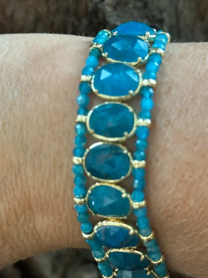 Bracelet manchette habaha Paris apatites bjzures peules et pierres finitions acier inoxydable or - photo numéro 3