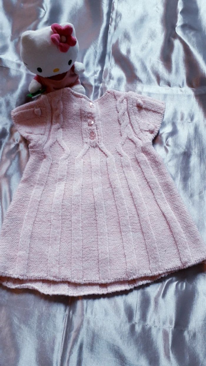 Petite robe tricot manches courtes rose pâle 9 mois - photo numéro 2