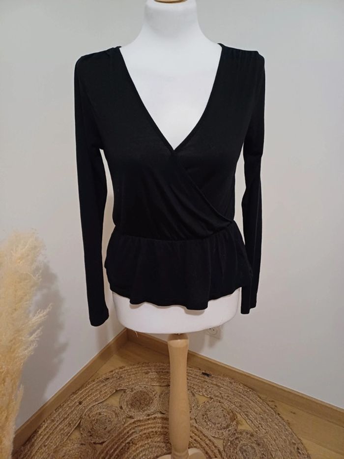 Blouse noire chic cache-coeur légère Bik Bok taille S 36 - photo numéro 2