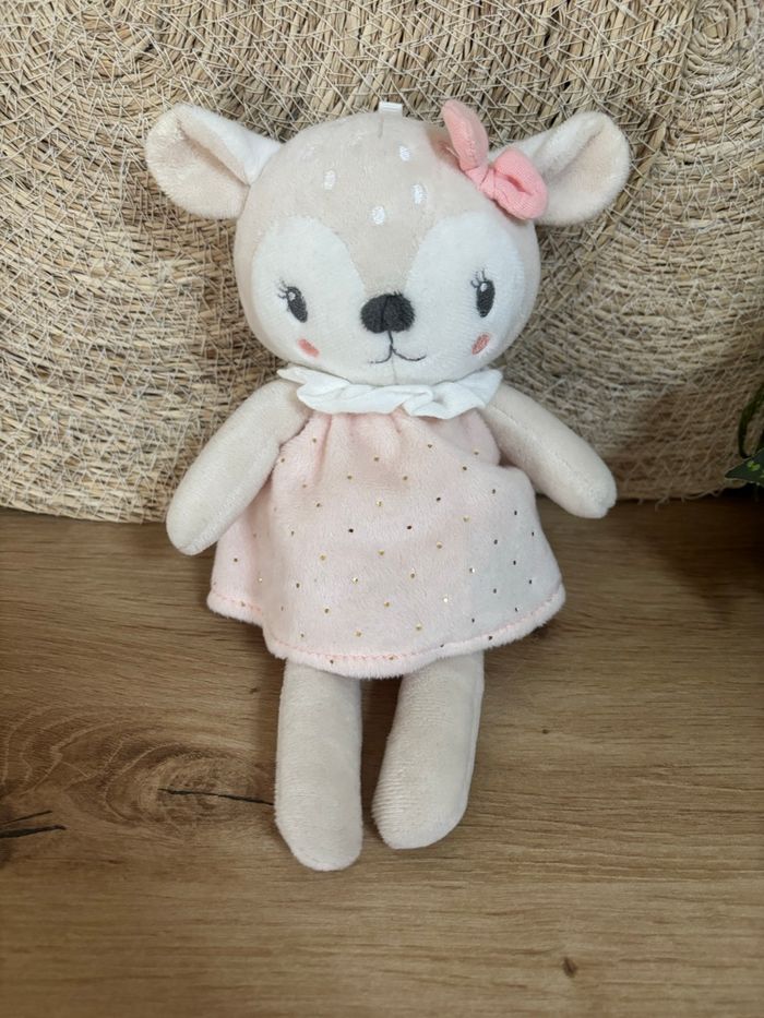 Neuf doudou biche faon robe rose paillettes mots d enfants - photo numéro 2