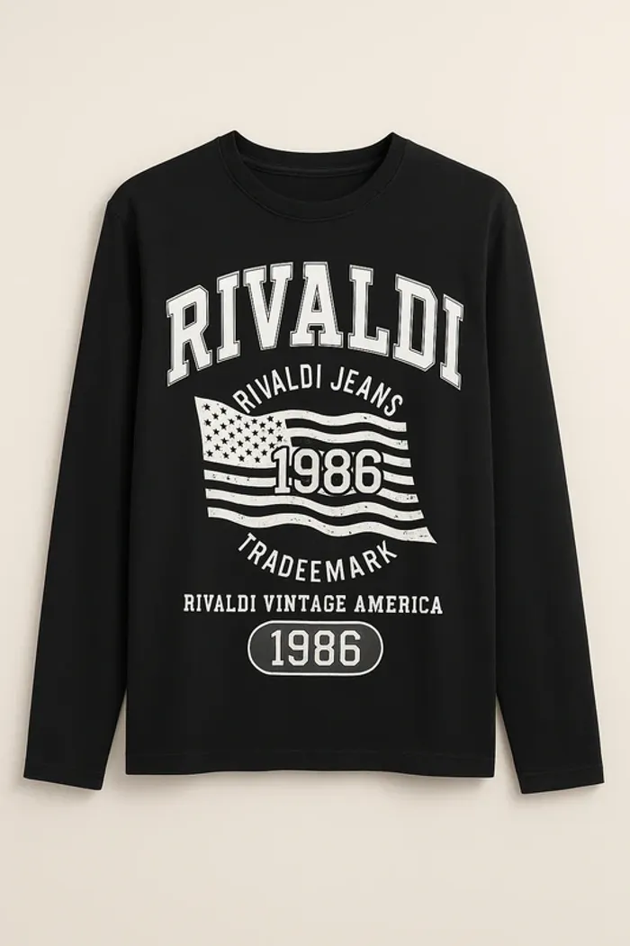 T-shirt à manches longues homme - Taille S / 36 - Rivaldi - Noir flocage vintage