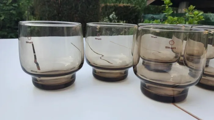 Lot de 6 verres fumés "SHELL" vintage - photo numéro 7