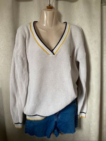 Pull marin coton blanc M Le Phare de la Baleine