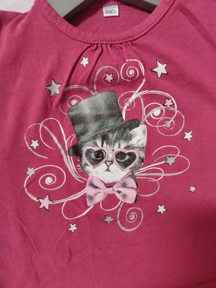 Tee-shirt manches courtes - Chat - 12 mois - Très bon état - photo numéro 2