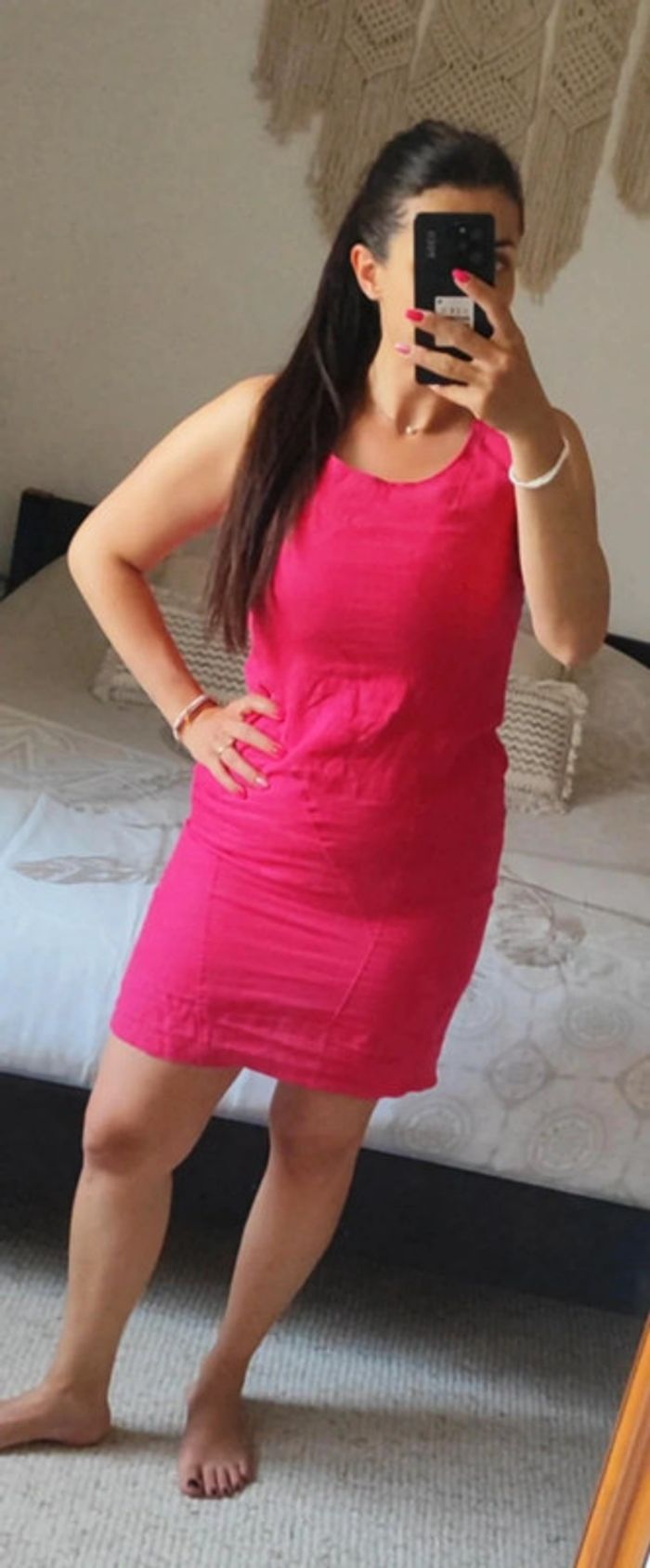 Robe sans manche Jacqueline Riu 40 rose fuchsia 100% lin