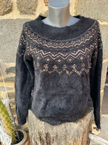 Pull de Noël noir imprimée jacquard doré - Cache Cache 